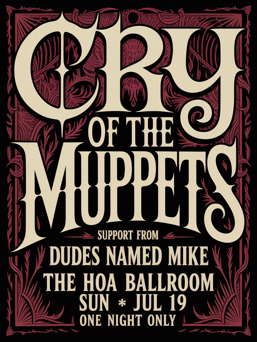 Poster: Cry of the Muppets at The HOA Ballroom