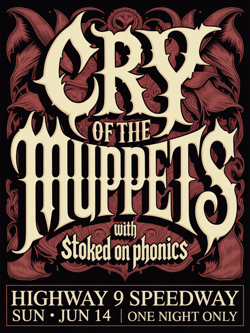 Poster: Cry of the Muppets at Highway 9 Speedway