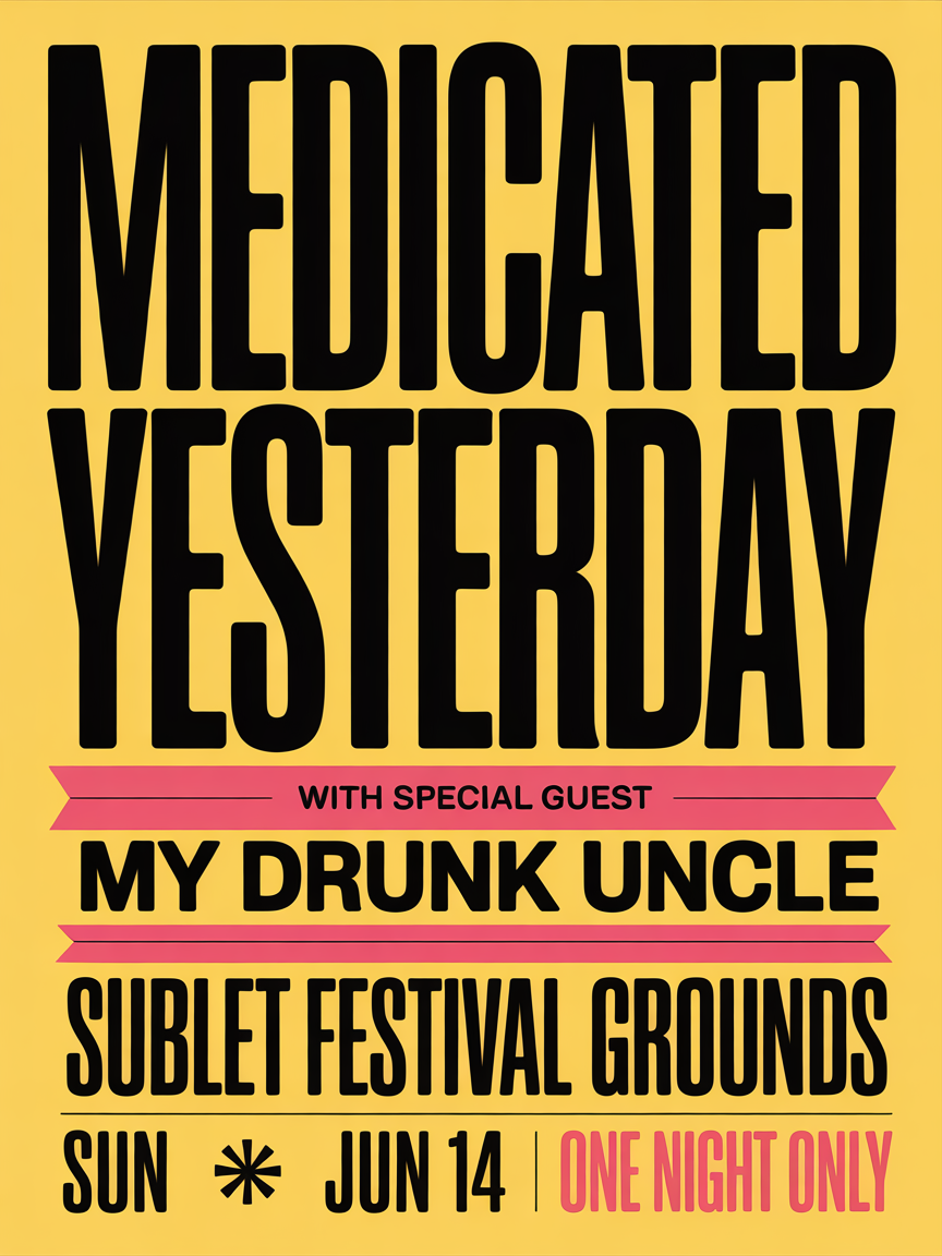 Poster: Medicated Yesterday at Sublet Festival Grounds